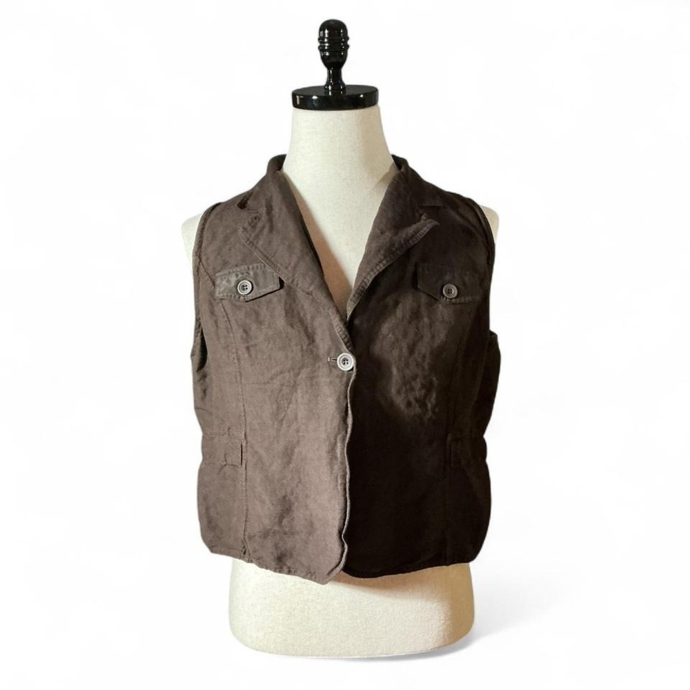 Christopher Banks Womens Brown Y2K Linen Coastal Sustainable Vest‎ XL Preppy